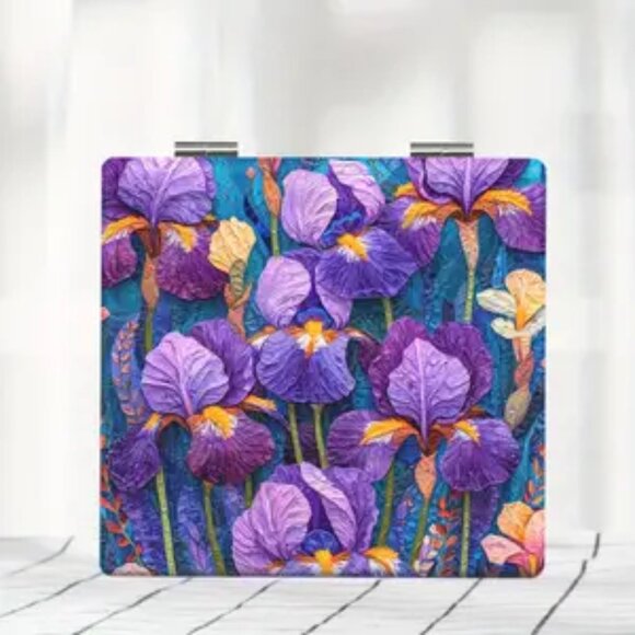 Blooming Irises Double Compact Mirrors - NEW - Picture 1 of 2
